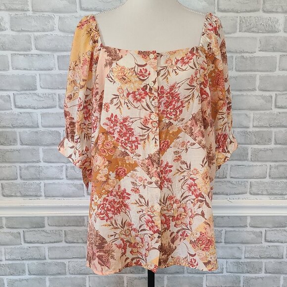 Lauren Conrad Floral 3/4 Sleeve Tunic Top Plus Size 2X Cottage Fall NEW - Picture 1 of 8
